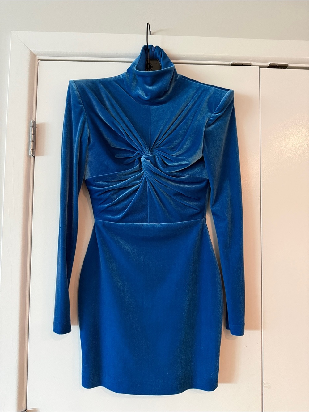 Alex Perry Royal Blue Velvet Twist-Front Long Sleeve Dress